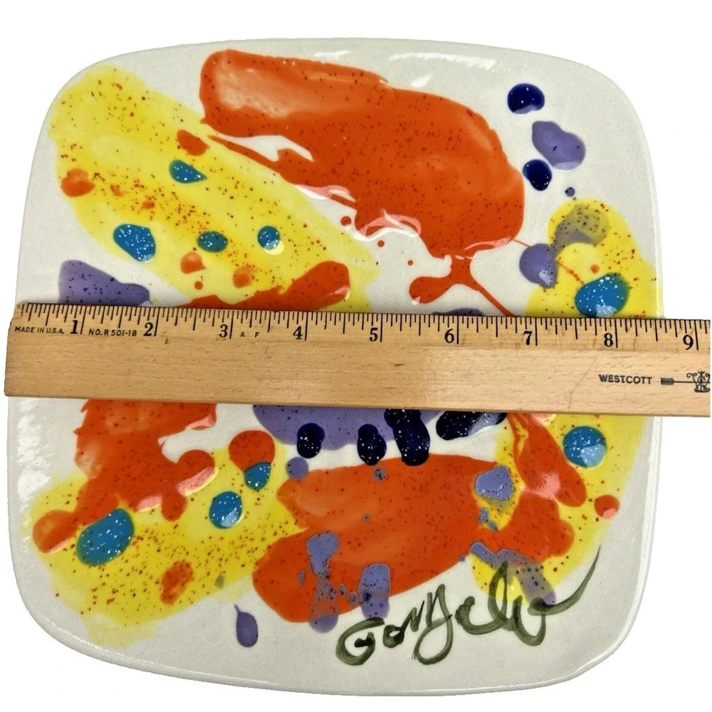 Art Pottery Plate Hand Painted‎ Signed 6 5 inch Ceramic Decorative Dish Vintage
